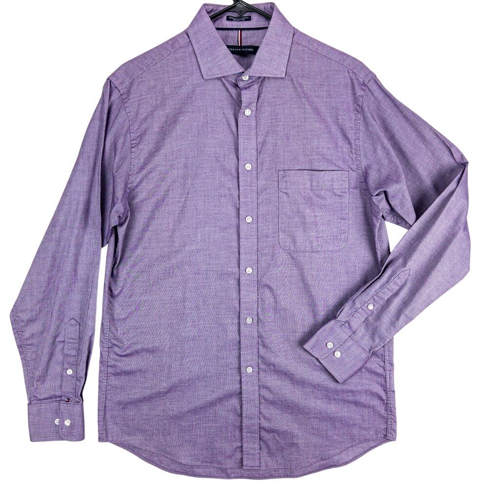 Tommy Hilfiger Dress Shirt Men's 15-15.5 34/35 Purple Stretch Wrinkle Free